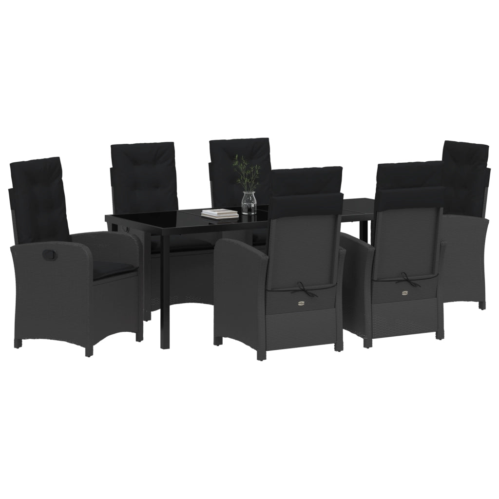 Set da Pranzo da Giardino di 7 Pezzi con Cuscini - Rattan Universale Nero
