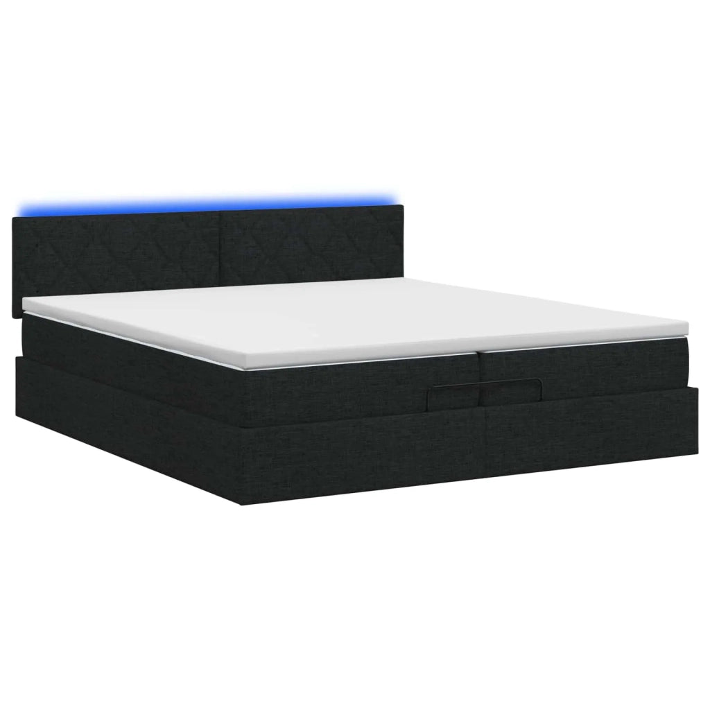 Letto Ottomano con Materasso e LED Nero 200 x 200 cm Tessuto 3457018