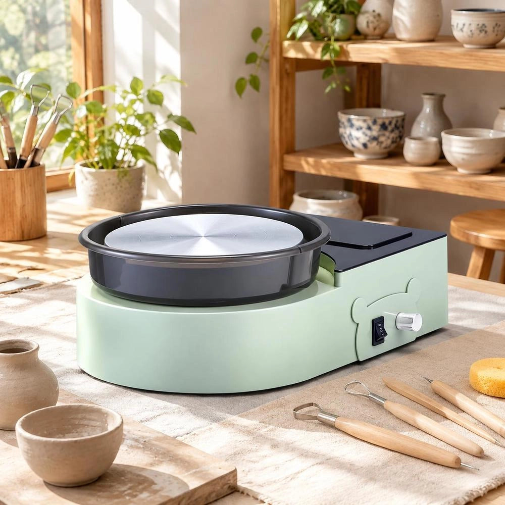 Mini Pottery Wheel Machine, 158 Mm Turntable With Adjustable Rotation Speed, Electric Clay Wheel With Clay Shaping Tools, Suitable For DIY Pottery Classes, Green