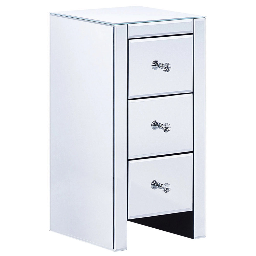 Cassettiera Comodino 3 Cassetti Vetro Specchiato Argento 60 x 30 x 30 cm Glam