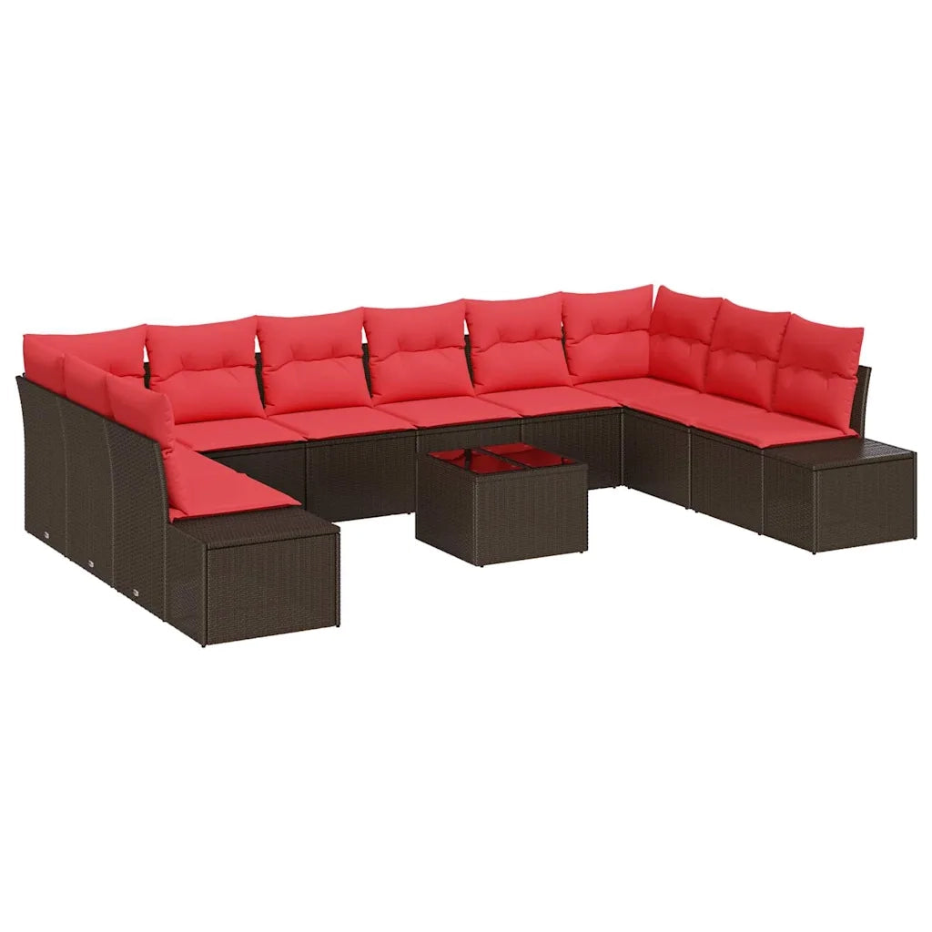 Set Divano da Giardino con cuscino 11 pcs Marrone polyrattan
