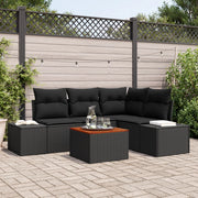 Set di divani da giardino a 5 pezzi con cuscini in rattan nero e acacia