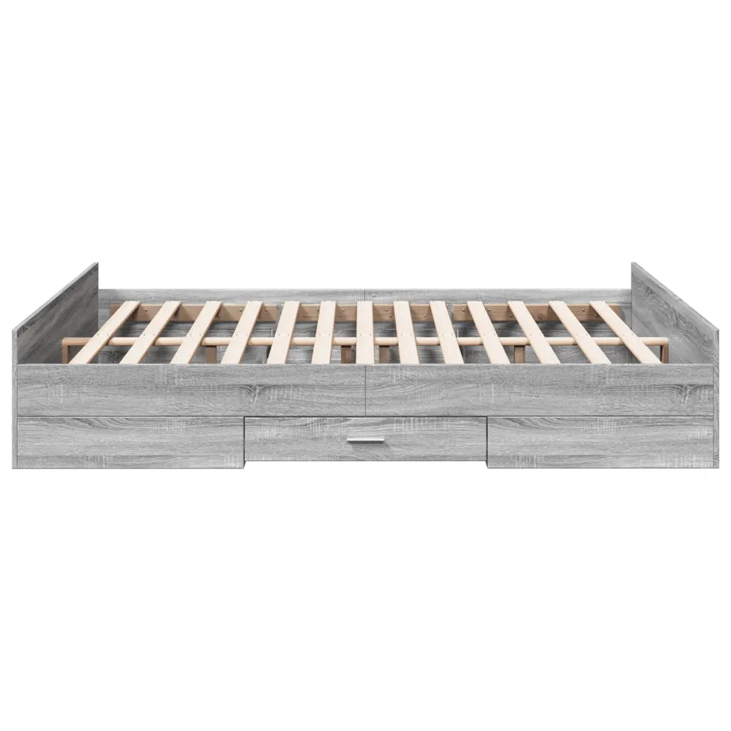 Letto matrimoniale | Letto per adulti | Giroletto Cassetti Grigio Sonoma 140x200 cm Legno Multistrato