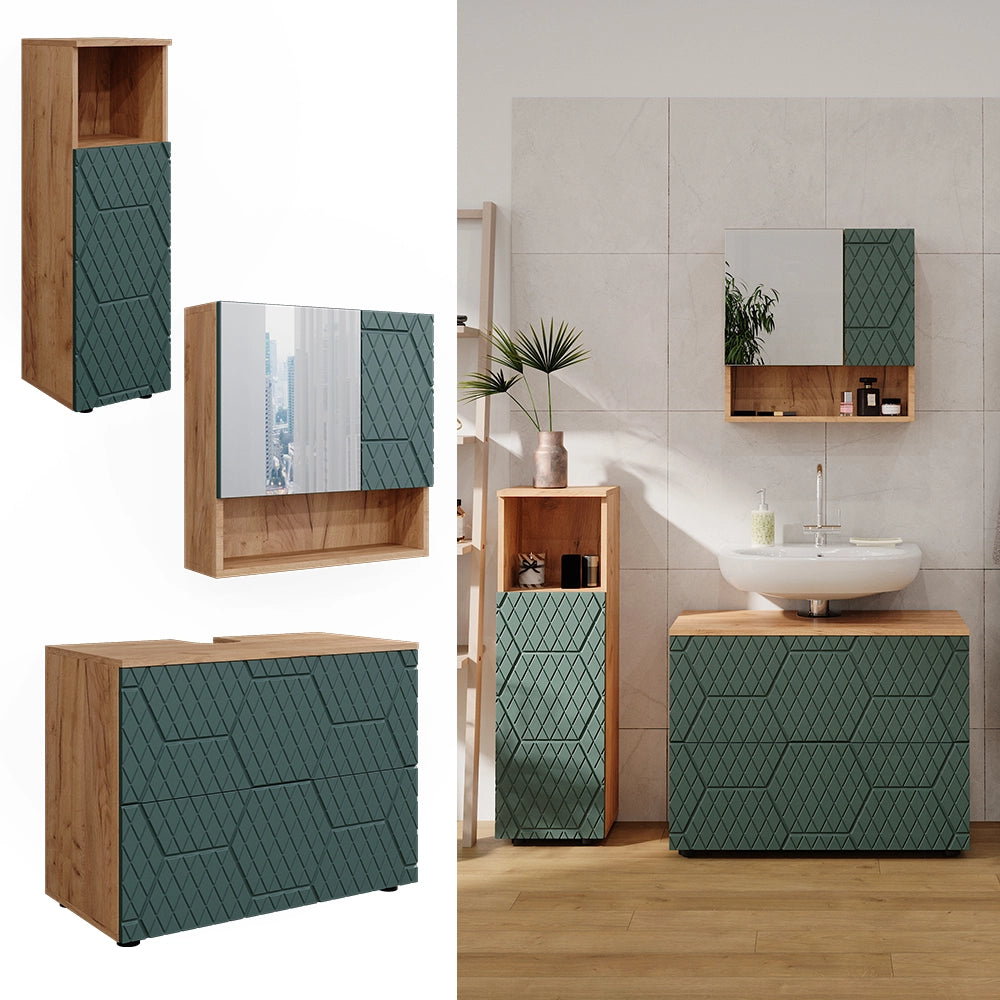 Vicco Set mobili bagno Quercia verde/oro 3 pezzi, con cabinet midi