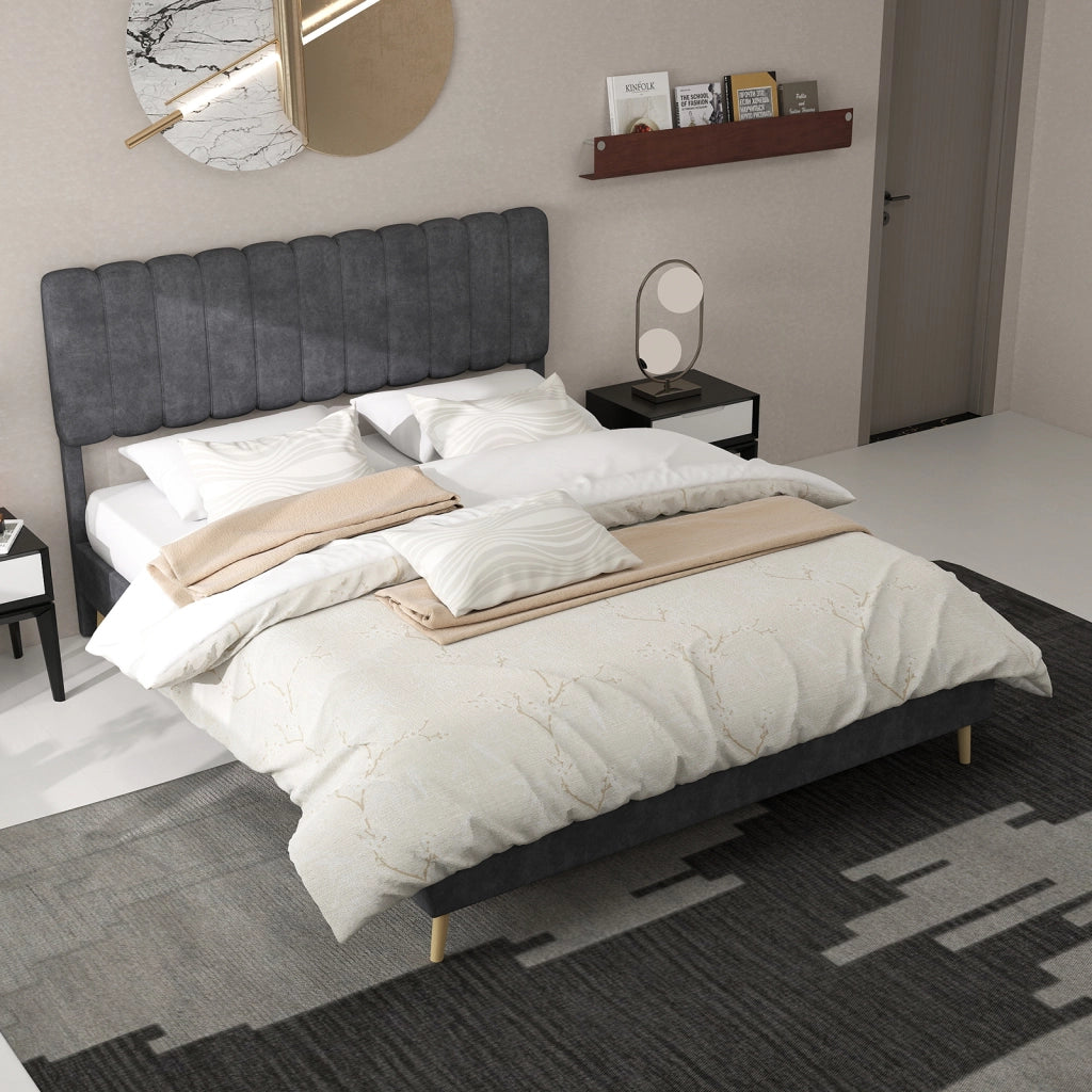 Letto imbottito 160x200 grigio con testiera morbida - Xylo