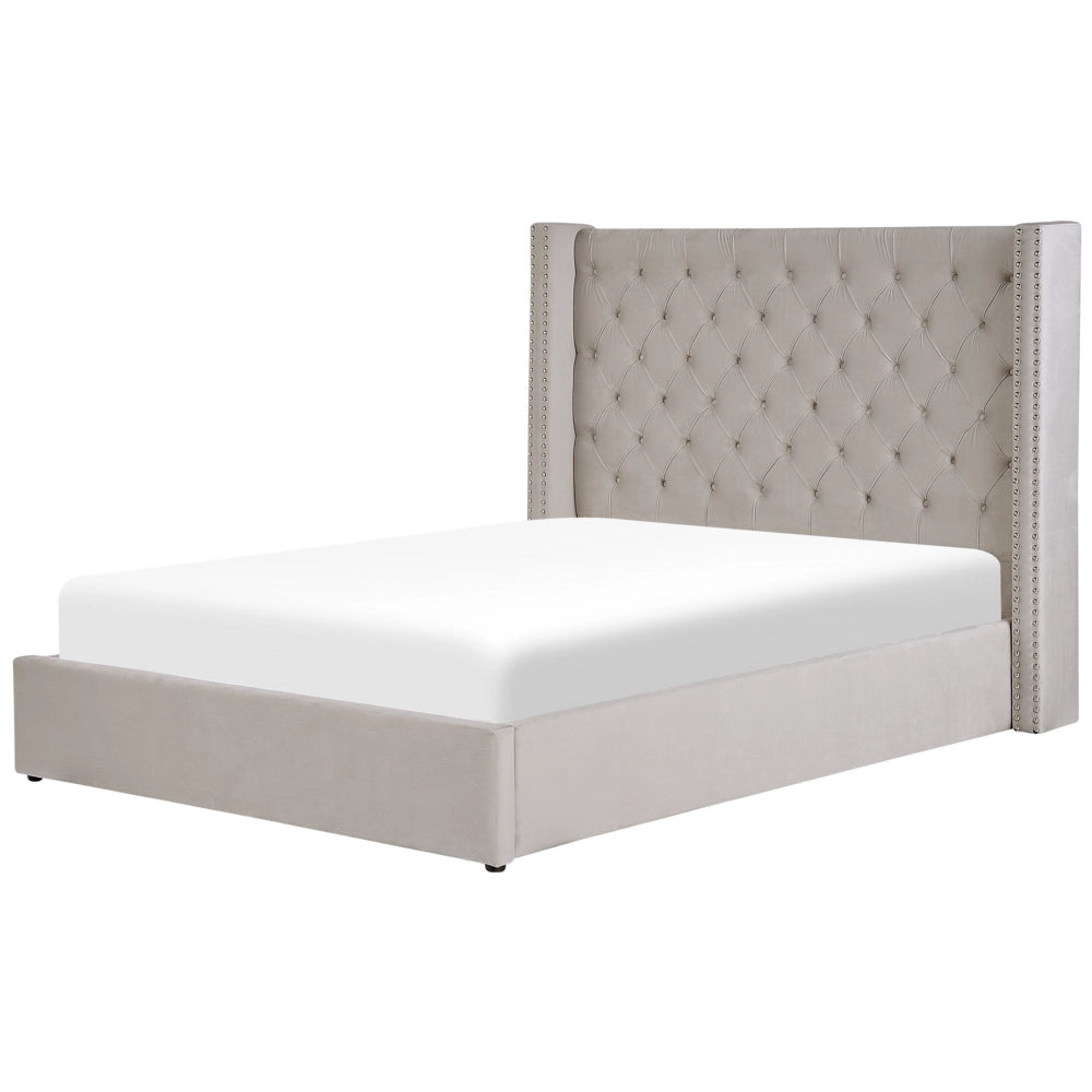Letto contenitore velluto grigio chiaro e argento 160 x 200 cm glamour elegante