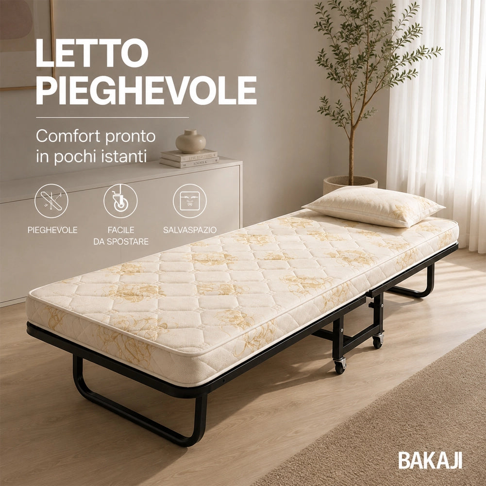 Letto Singolo Pieghevole Cuscino Copertura Brandina Materasso H10cm 80x40x190cm