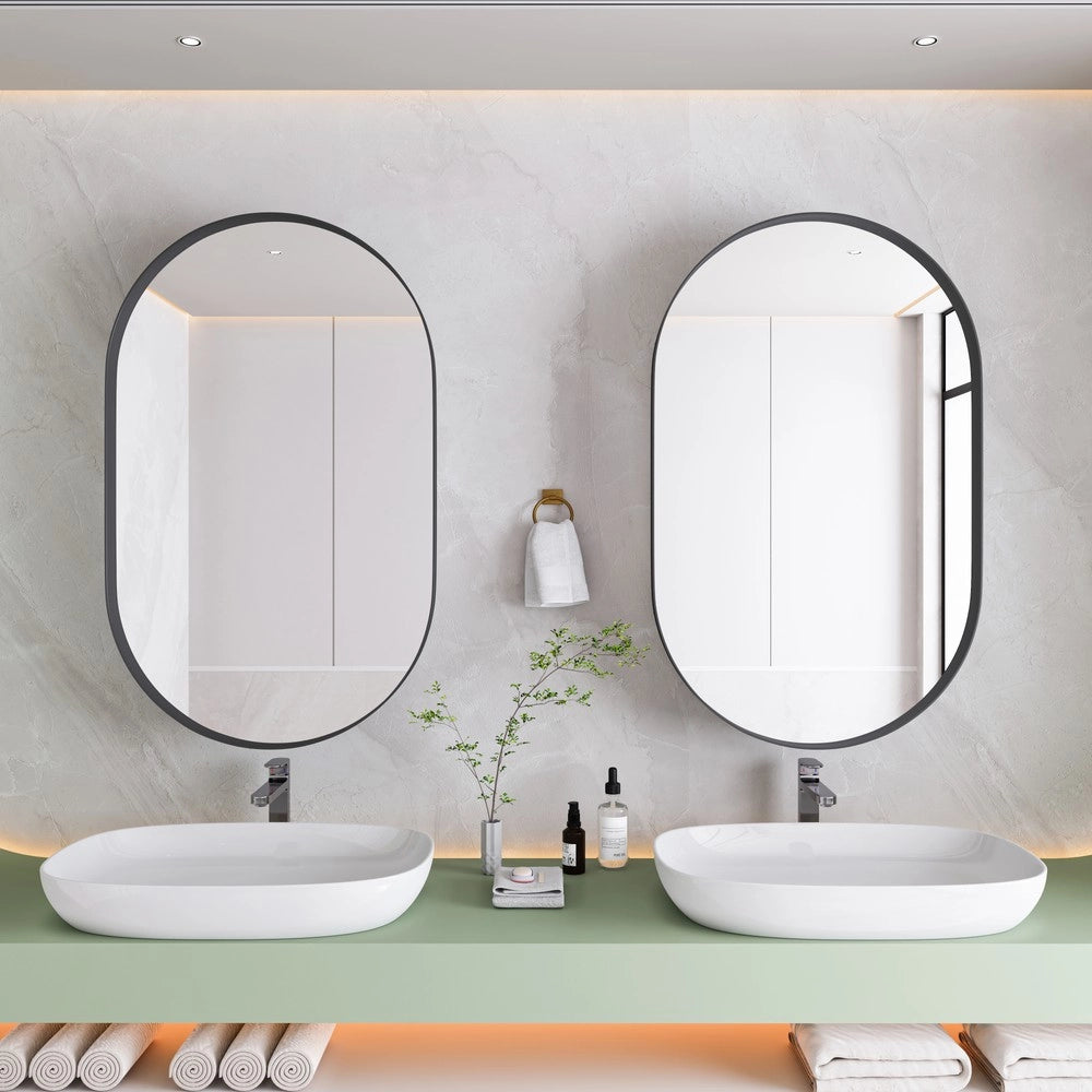 Armadietto Specchio Ovale da Bagno con Ripiani Regolabili ¨C MINIMAL ¨C Nero