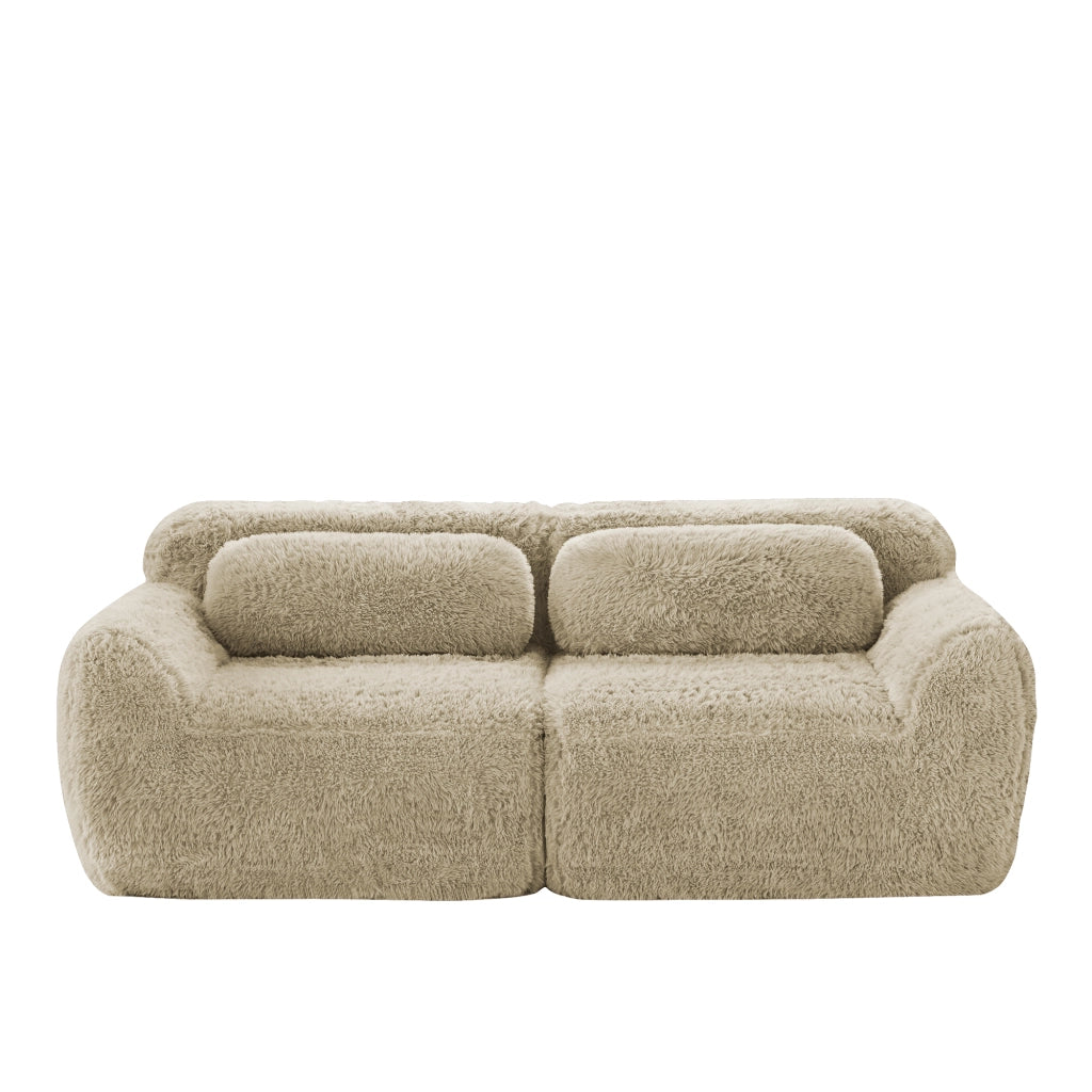 OKWISH Divano Modulare 2 Posti, Design Senza Struttura e Composizione Libera con Cuscini, Tessuto Peluche, Cachi Chiaro