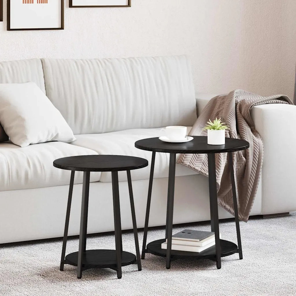 Set tavolini con lo scaffale 2 pcs Rovere Nero 869702