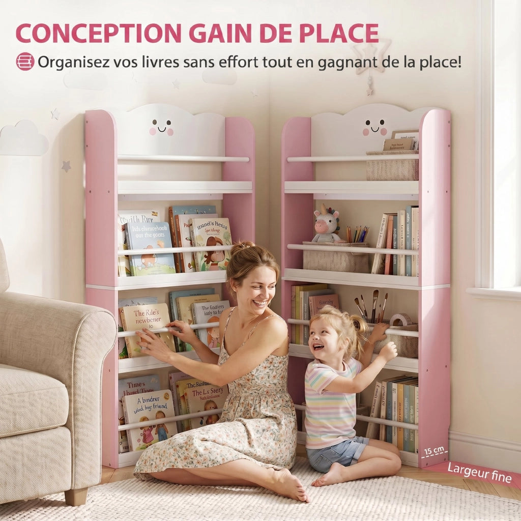Libreria a muro per bambini ¨C Minimal ¨C 4 ripiani, rosa, 60x12x108 cm