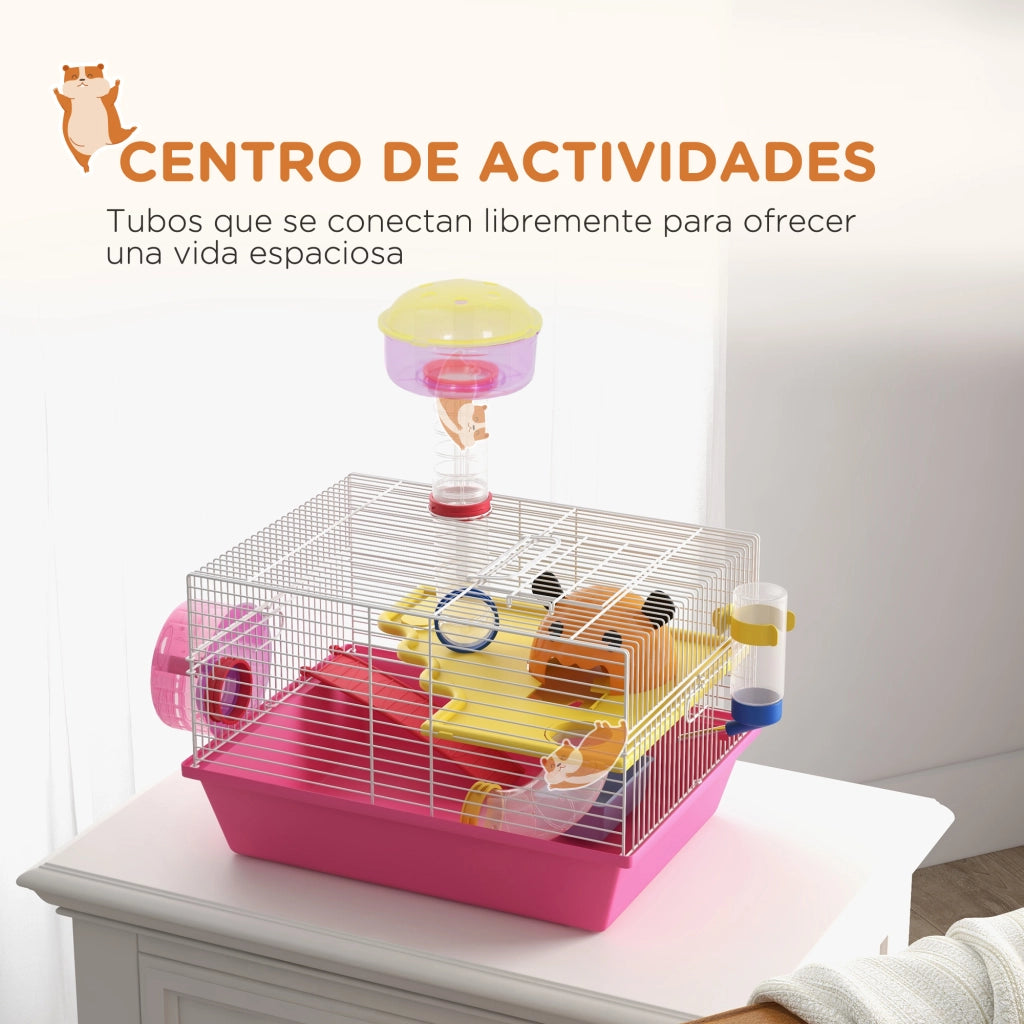Gabbia per Criceti con Torre Osservazione e Ruota ¨C Zephmum ¨C Rosa 34x27x25 cm