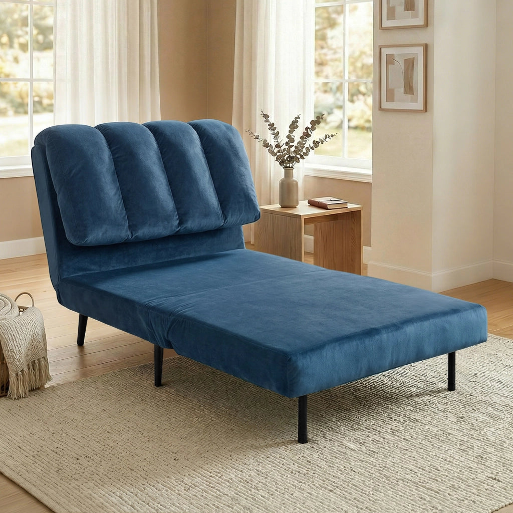 Poltrona Letto Pieghevole 88x92x88 cm Trasformabile con Schienale Regolabile in Velluto Blu