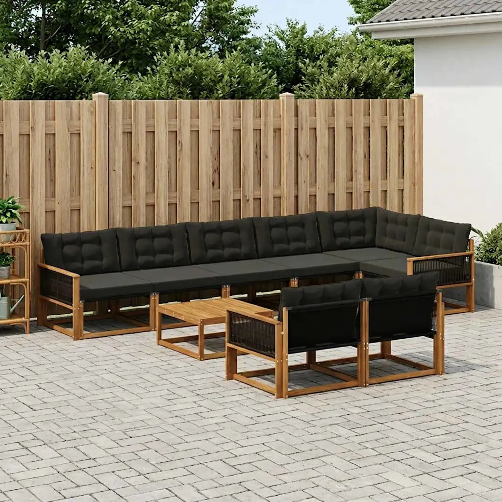 Set di divani da esterno con cuscino 9 pcs Naturale e Nero