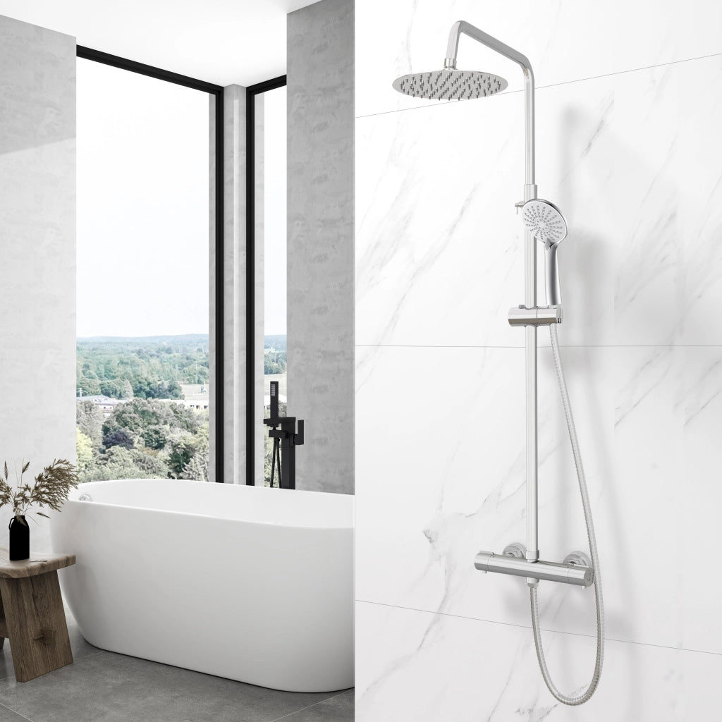 AICA ITALY Sistema Doccia con Miscelatore Termostatico a 38℃, Soffione Doccia Tondo in Acciaio Inox Altezza Regolabile 75-120cm Cromo