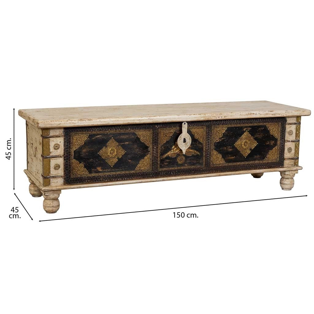Baule in legno beige fatto a mano 150x45x45h cm
