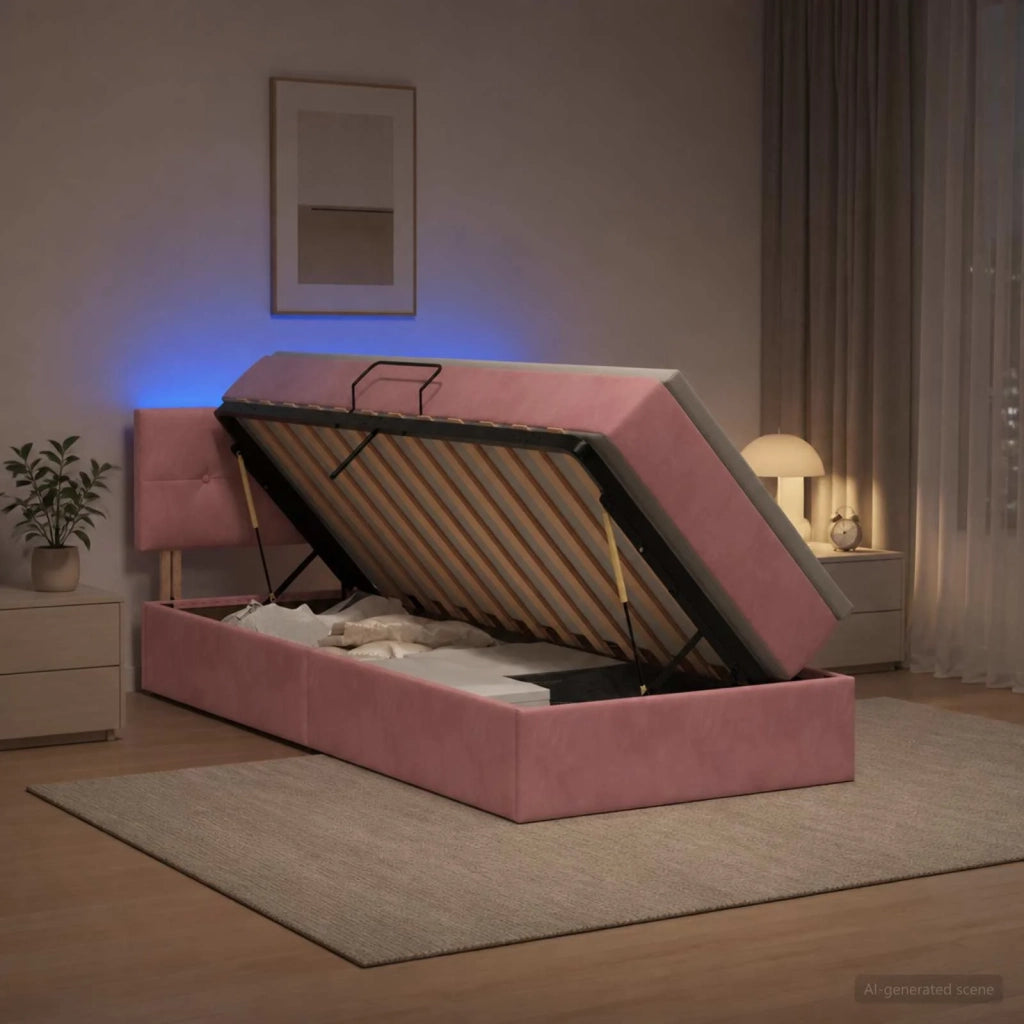 Letto con contenitore LED e materasso Rosa 100 x 200 cm Velluto 3459233