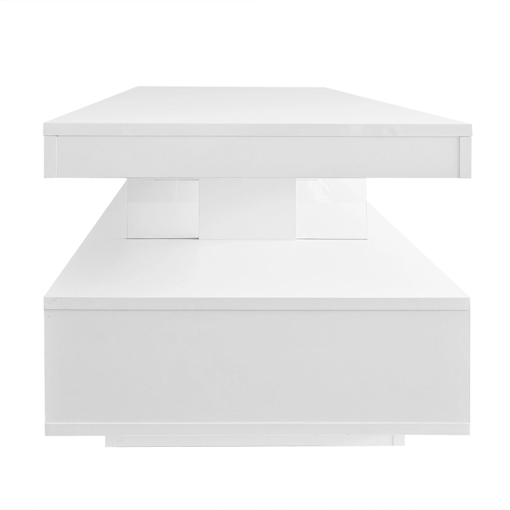 TAVOLINO DA SALOTTO 95x50x42,5 cm Bianco Lucido con 2 cassetti e 2 vani aperti