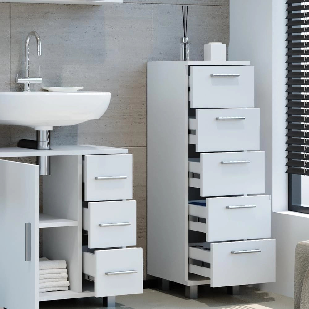 Cassettiera da bagno Ilias, Bianco, 30 x 95 cm, adatto per il montaggio a parete e combinabile con la serie Ilias