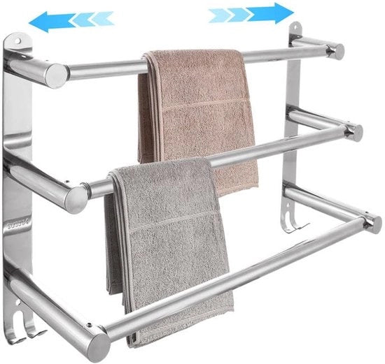 Verstelbare 3-laags handdoekhouder per parete, handdoekhouder di acciaio inossidabile (SUS 304) con ganci, handdoekhouder per parete per cucina e bagno (43-75 cm)