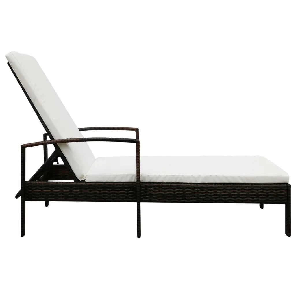 Lettino Prendisole | Sdraio da giardino | Lettino da sole con Cuscino in Polyrattan Marrone