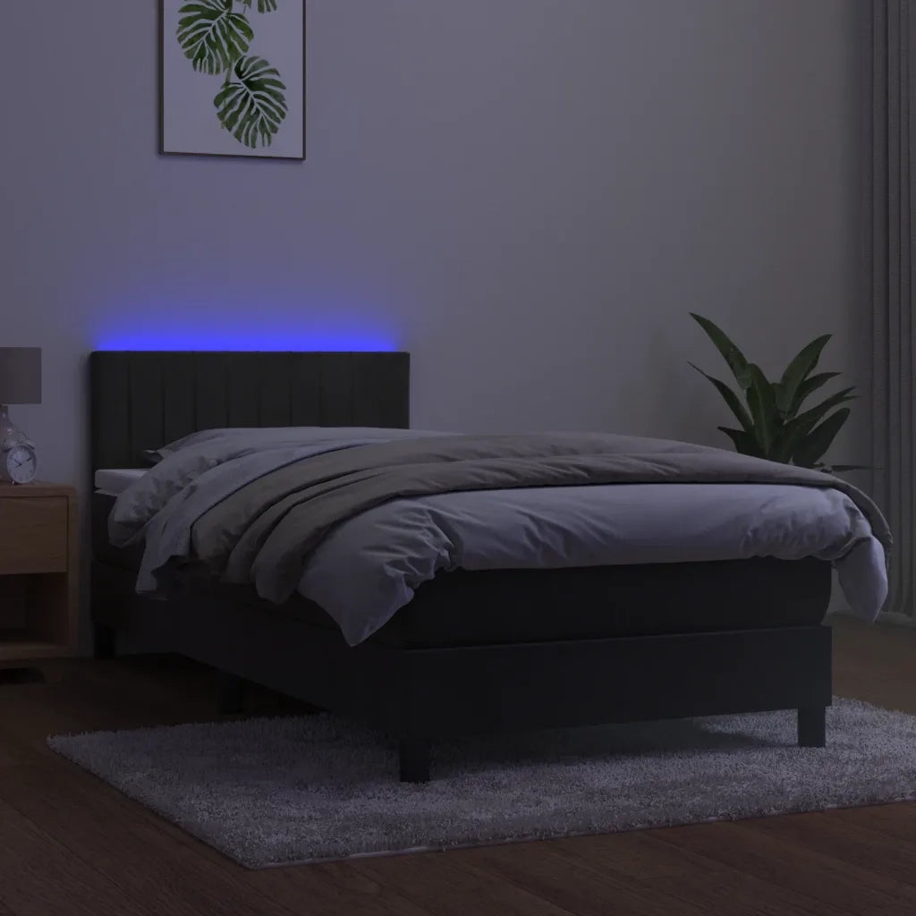Letto a Molle con Materasso e LED Grigio Scuro 100x200 cm 3134508