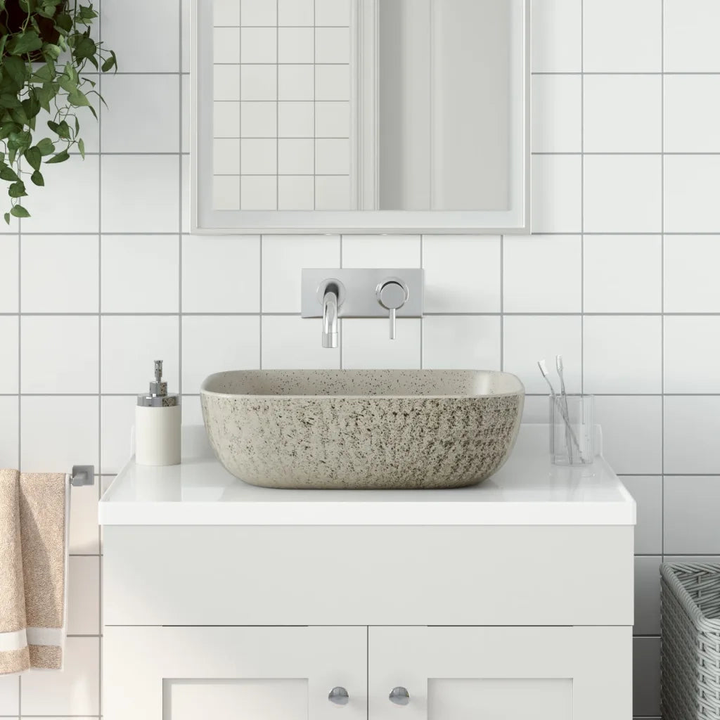 Lavabo da Appoggio-Lavandino-Lavello Grigio Rettangolare 48x37,5x13,5 cm Ceramica