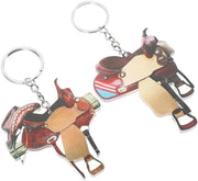 Hanger per chiave 2 pezzi - Disegno cavalli e sella - Acrilico - Anello per chiave - Hanger per cintura - Piccola decorazione - 12x6,2 cm