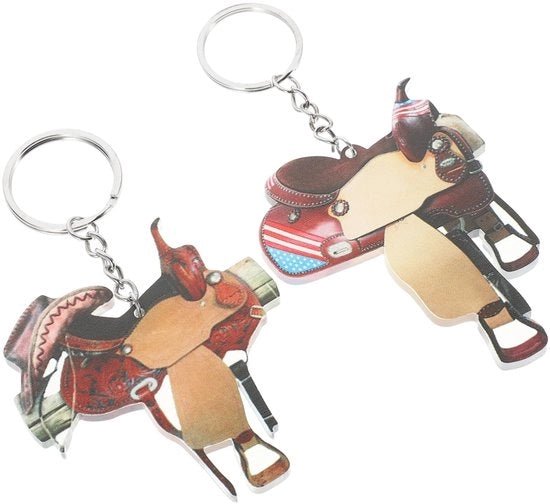 Hanger per chiave 2 pezzi - Disegno cavalli e sella - Acrilico - Anello per chiave - Hanger per cintura - Piccola decorazione - 12x6,2 cm