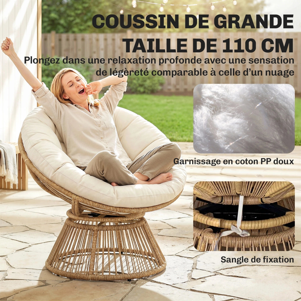 Poltrona Papasan Girevole ¨C zephmum ¨C Naturale 93x81x87 cm