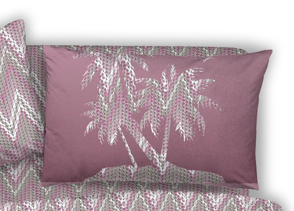 Copripiumino Sacco Piumone Pensieri Delicati 100% Cotone Disegno Palma - Singolo - Rosa