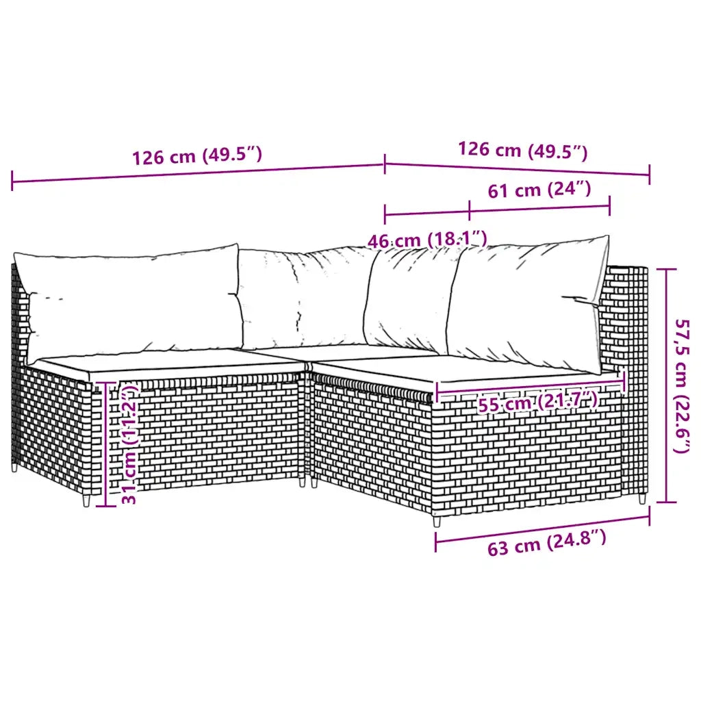 Set Mobili da Giardino 3 pz con Cuscini in Polyrattan Marrone CFW3637083