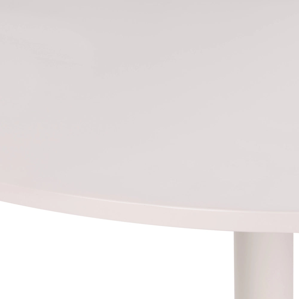 Tavolo da pranzo e da cucina rotondo in stile boho con piano in MDF (ø 90 cm), base in ferro verniciata a polvere e impiallacciatura in beige chiaro