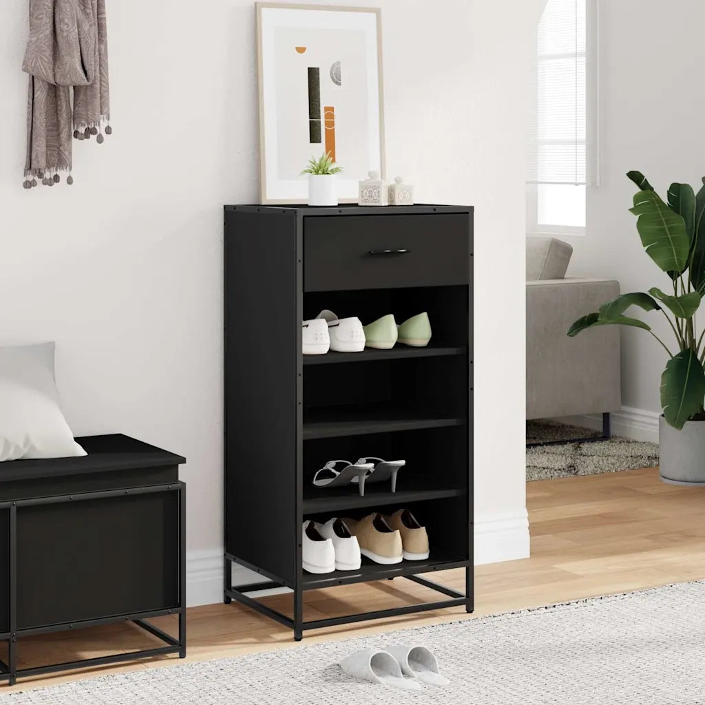 Scarpiera Nera 48x38x97,5 cm in Legno Multistrato 849209