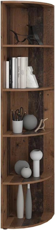 Libreria angolare da terra Ecki, Legno antico, 40 x 180 cm, per montaggio a parete con tre ripiani aperti