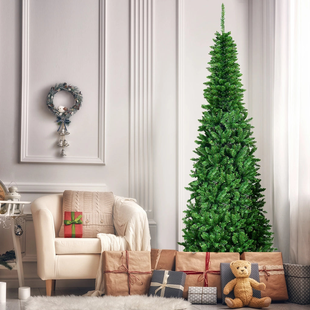 Albero di Natale 225cm con 1085 rami, Abete artificiale illuminato con base solida di metallo e 150 luci LED-Alberi di Natale