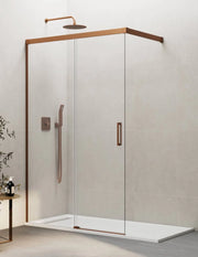 Porta doccia scorrevole 1+1 THALASSA (BASIC) walk-in 130 cm Profilo Rame vetro trasparente