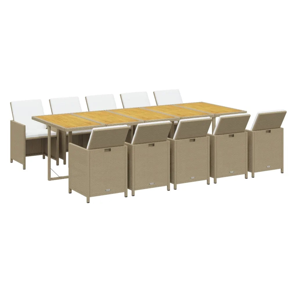 Set da Pranzo per Giardino 11pz con Cuscini in Polyrattan Beige cod mxl 36017