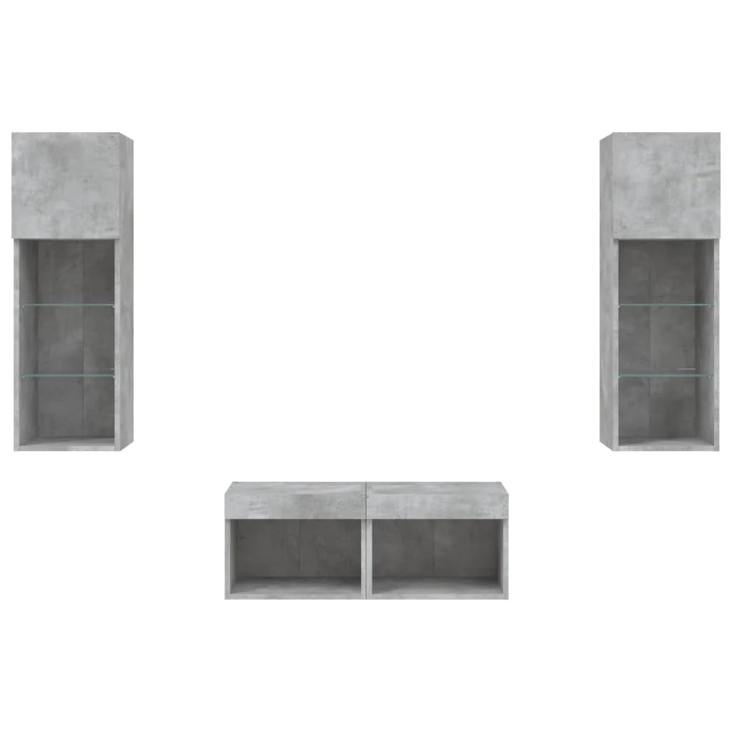 Mobile TV multimediale scaffale TV credenza mobile TV sala da pranzo soggiorno camera da letto montaggio a parete x 4 pezzi con luci LED grigio 02_0028211