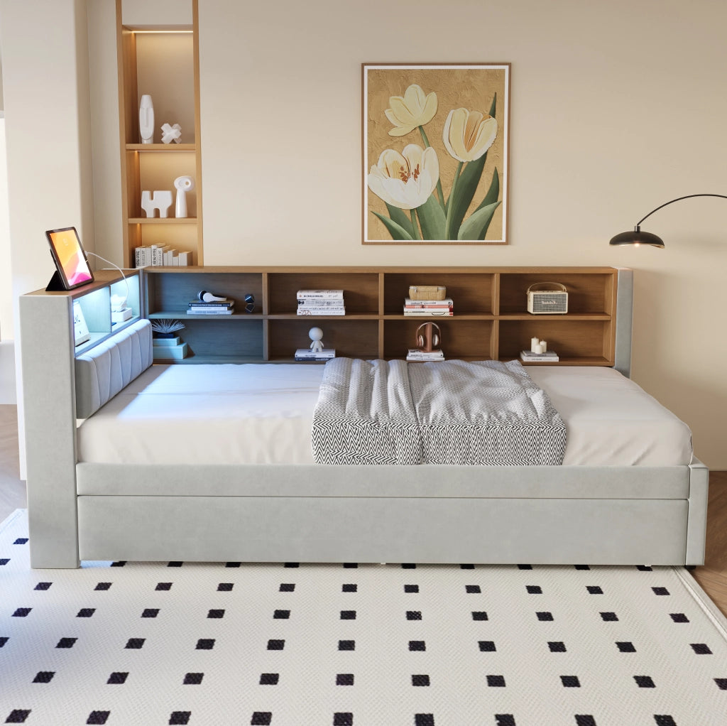 Divano letto multifunzione con letto estraibile, LED e porte di ricarica