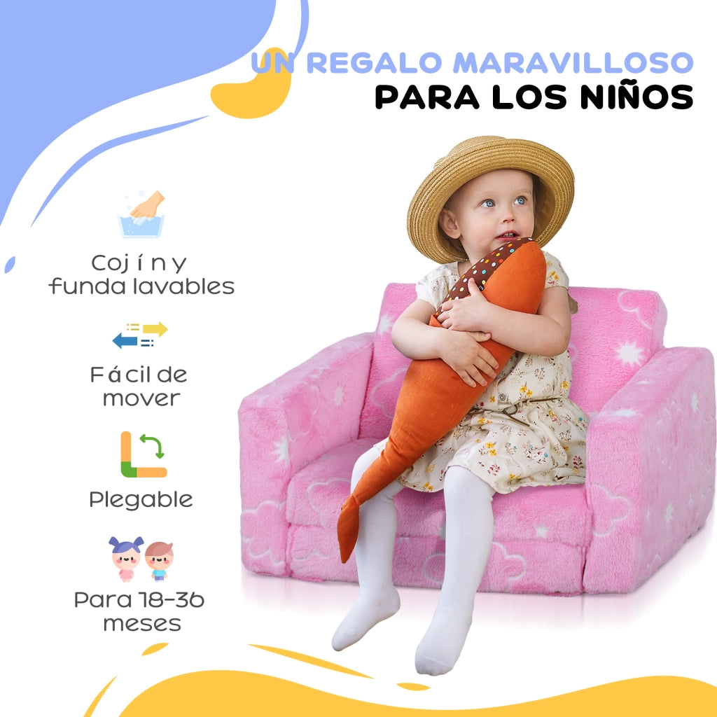 Divano letto per bambini 2 posti ¨C zephmum ¨C rosa, tessuto, 90x