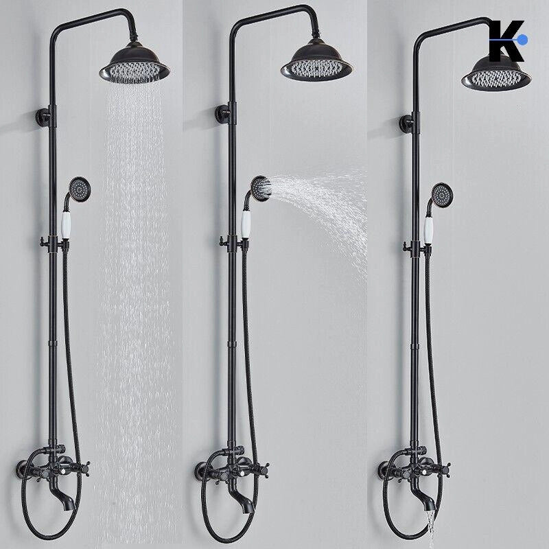 NALA | Set doccia vintage in acciaio inox nero opaco | Miscelatore doccia dal design retrò | Miscelatore doccia completo di doccetta