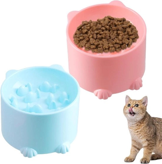 Due pezzi di ciotola per gatto e piccoli cani con sistema di alimentazione lento