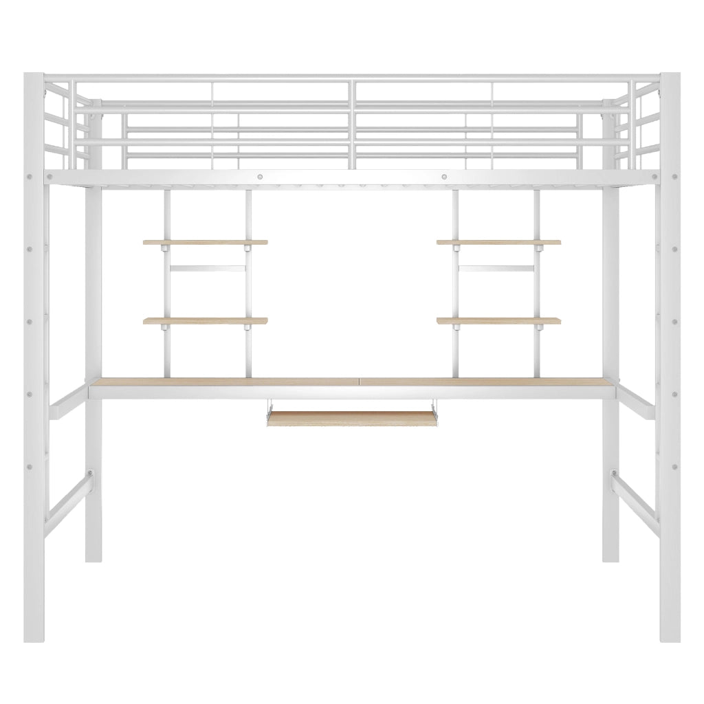 LETTO a soppalco 140x200 cm in metallo bianco con scrivania e 2 librerie