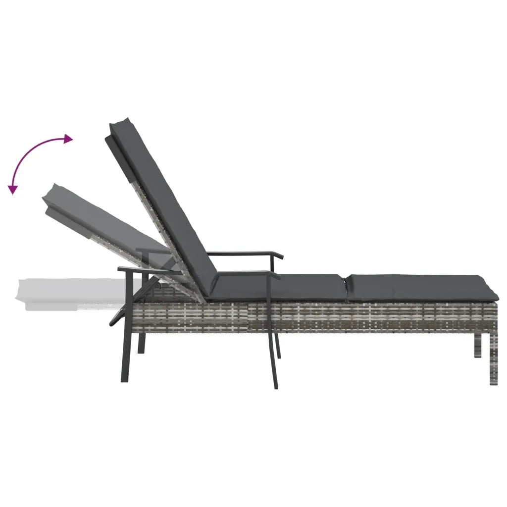 Lettino Prendisole | Sdraio da giardino | Lettino da sole con Cuscino Grigio in Polyrattan