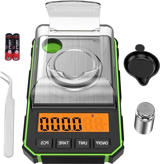 Pesa elettronica - Pesa elettronica digitale con precisione 50g/0,001g Mini Pesa con peso di calibrazione 50g e pinza elettrica LCD con schermo retroilluminato inclusa Batteria - per verdure.