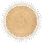 Tappeto Beige e Bianco Rotondo 200 cm Boho Rustico Spirale Intrecciato Fatto a mano Juta Naturale Camera da letto Soggiorno