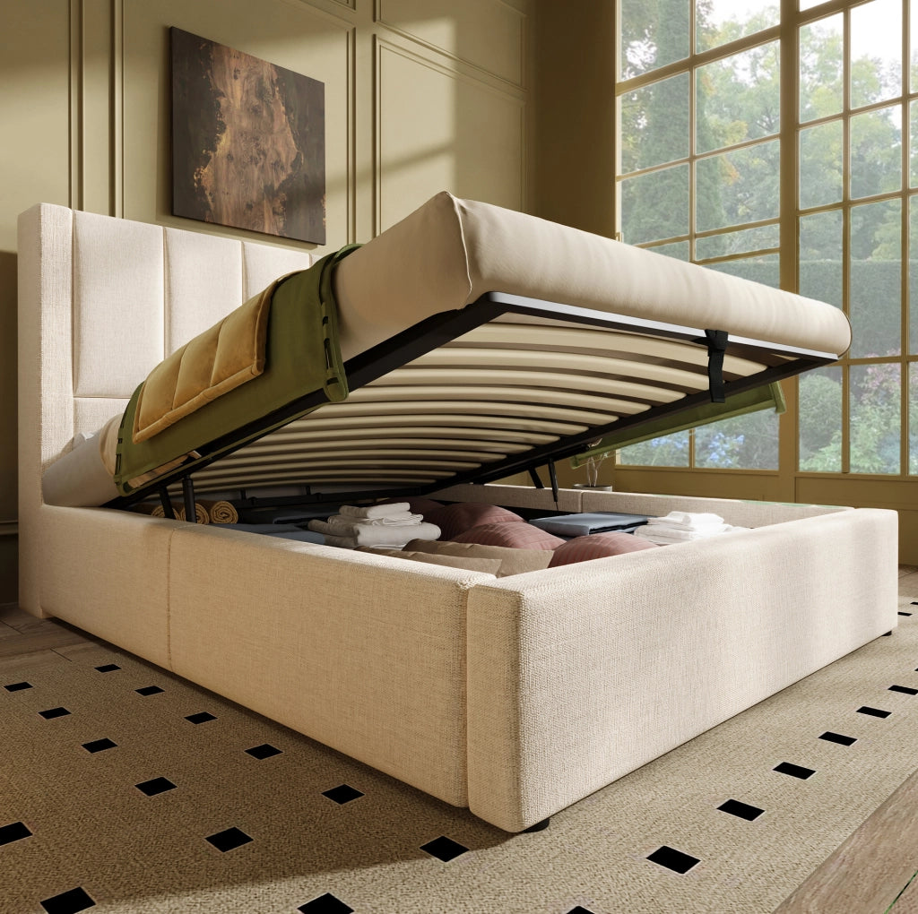 Letto imbottito 90x200 cm con porta bicchiere nascosto e stazione di ricarica
