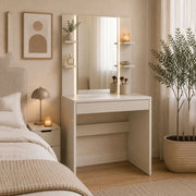 Mobile da Trucco Loga, Toeletta Specchio Incluso, 80x40x136h cm Beige Chiaro