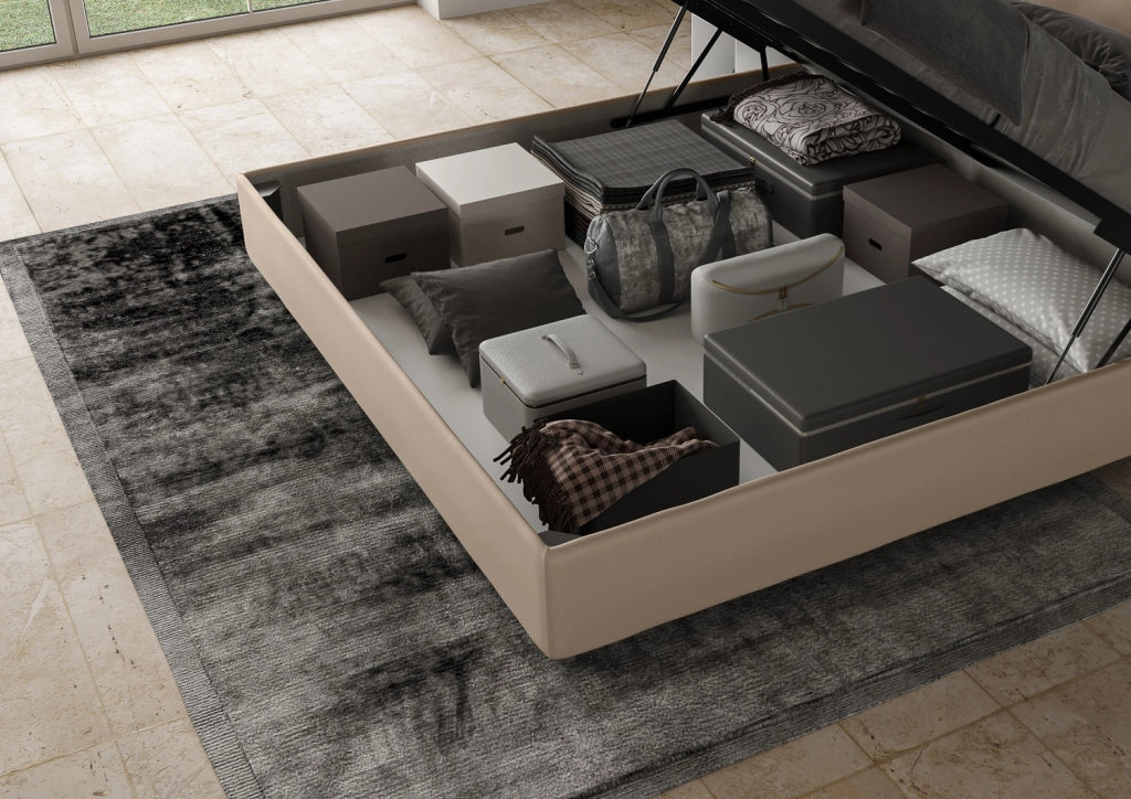 Letto contenitore imbottito 180x210 similpelle tortora Adele